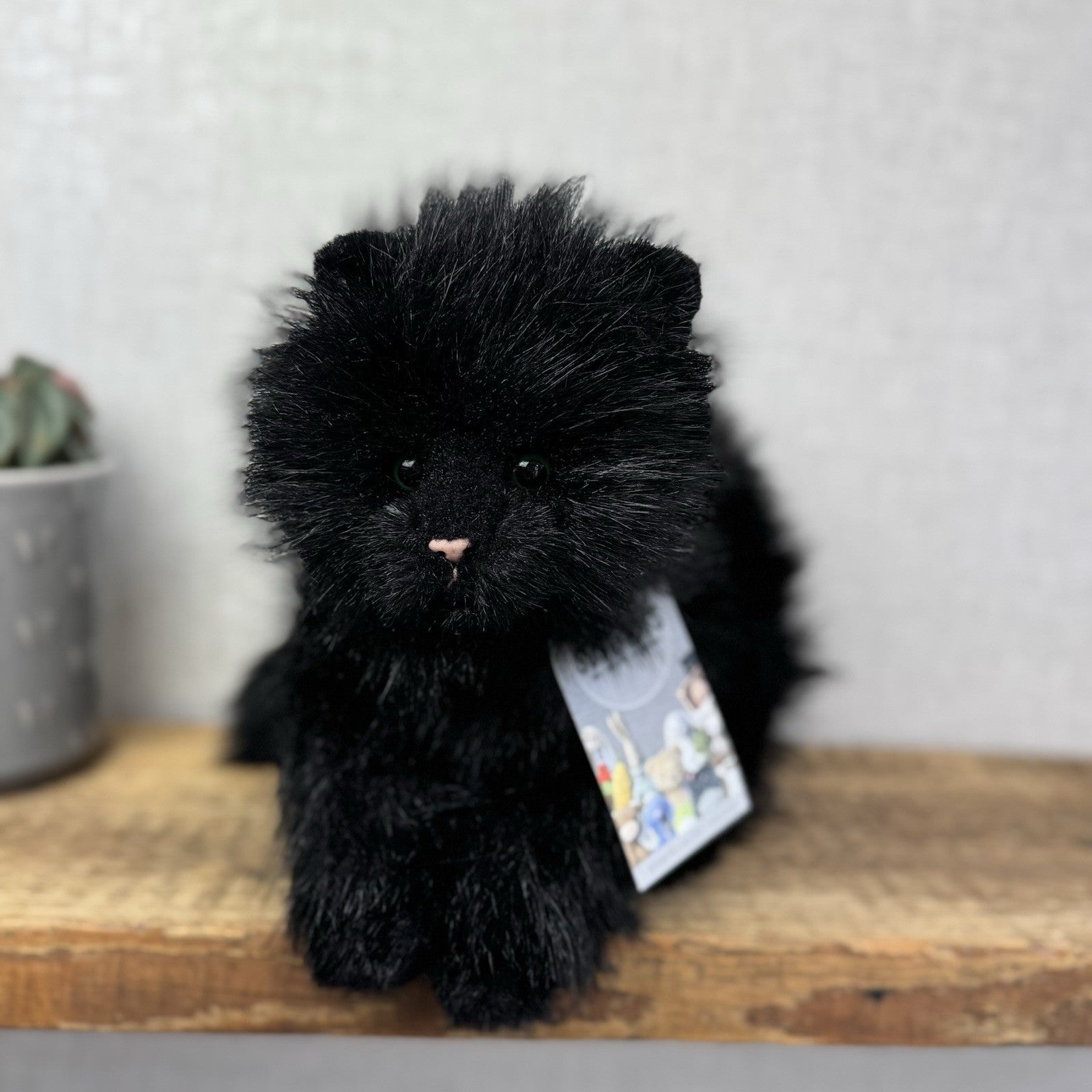 Russ All Black Fluffy Cat Sassy - Green Eyes Realistic Black Cat Plush Rare 15”