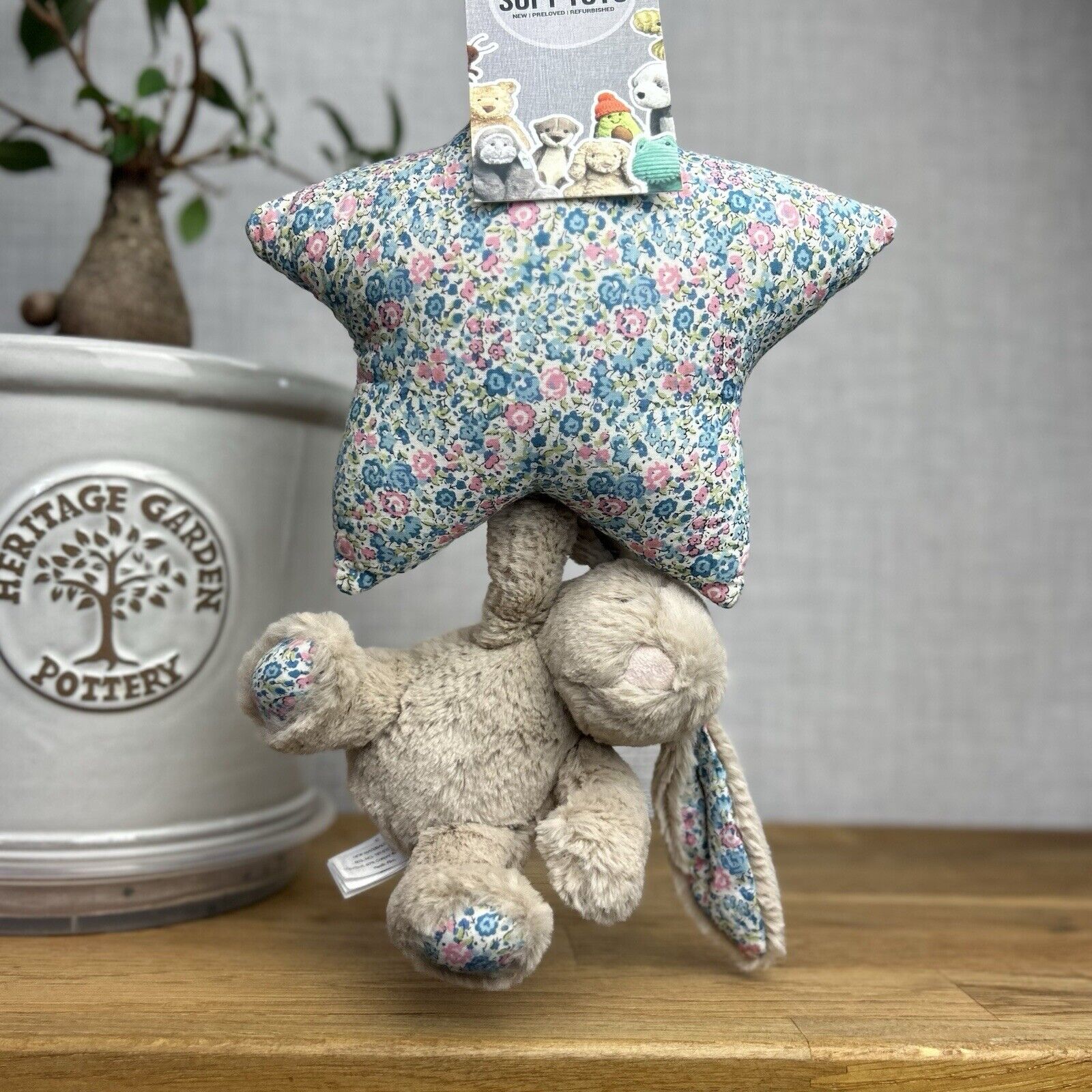 Jellycat Blossom Beige Blue Bunny Rabbit Pink Musical Star Pull Soft Plush Toy