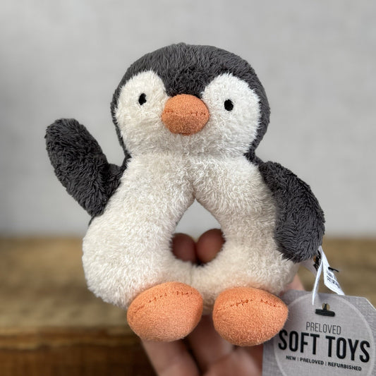 Jellycat Pippet Penguin Rattle Ring - Retired Baby Rattle Plush Toy 5"