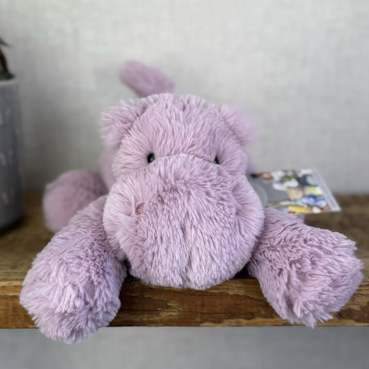 Jellycat Medium Smudge Hippo - Lilac Laying Hippo Beanie Plush Retired 14”