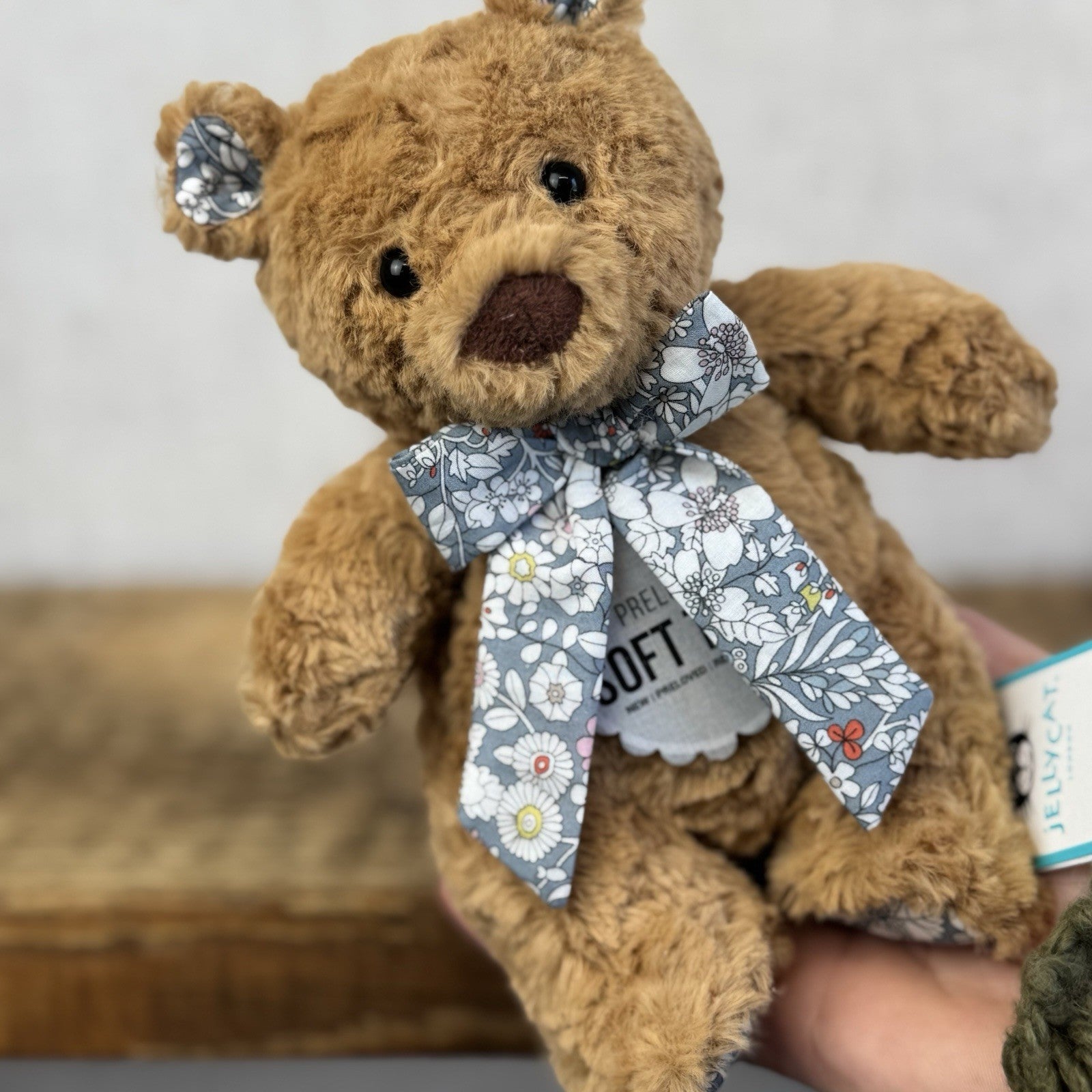 Custom/Bespoke Tiny Bartholemew Bear - Ditsy Grey Floral Made With Liberty