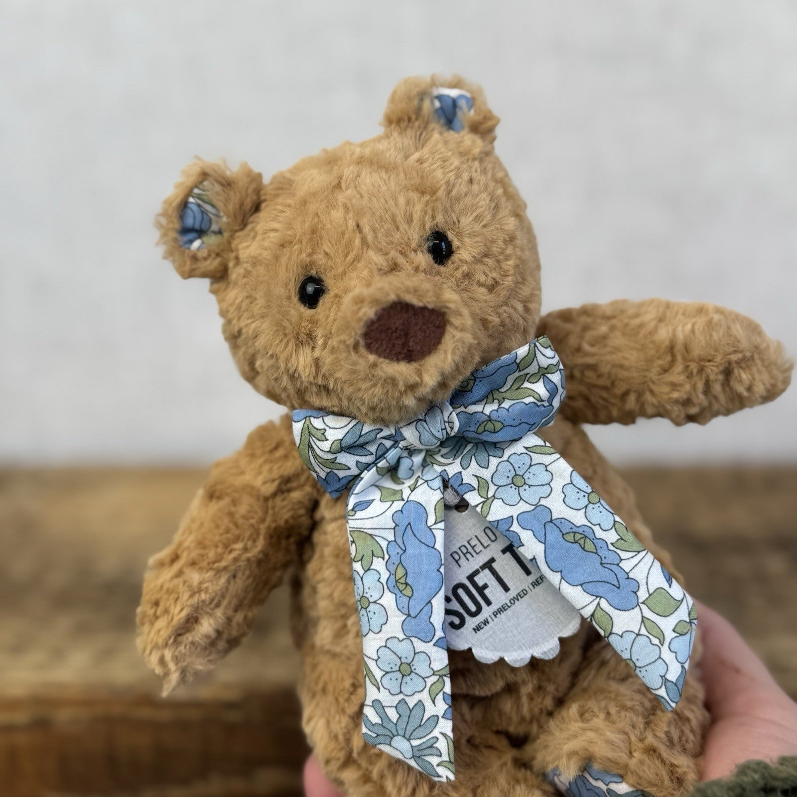 Custom/Bespoke Tiny Bartholemew Bear - Blue Flowers Made With Liberty Print 