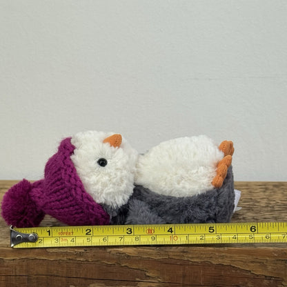 Jellycat Wee Penguin In Purple Bobble Hat - Mini Penguin Plush Winter 6”