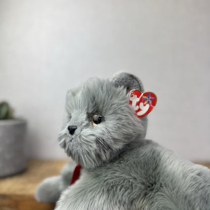 TY Beanie Buddy - BEANI Grey Fluffy Cat (Paper Tag Damaged) Amazing Rare 11"