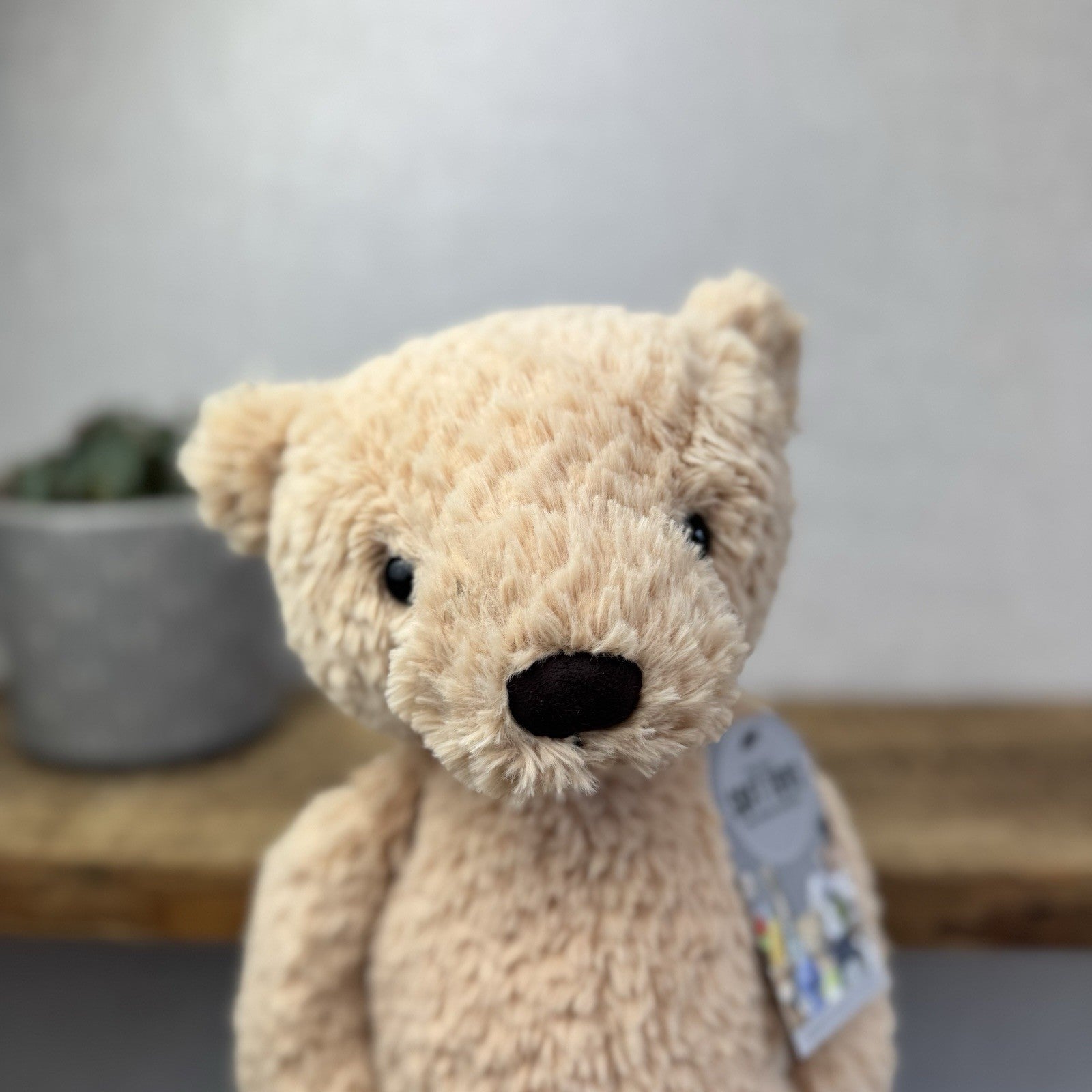 Jellycat Medium Finley Bear - Beige Textured Beanie Soft Toy Bear Retired 16"