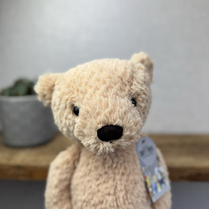 Jellycat Medium Finley Bear - Beige Textured Beanie Soft Toy Bear Retired 16"