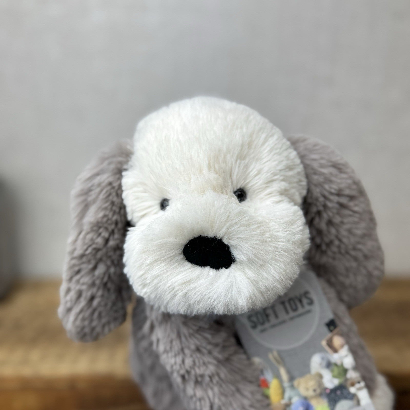 Jellycat Smudge Puppy - Medium Grey & White Puppy Floppy Plush Toy Medium 14"