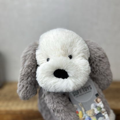 Jellycat Smudge Puppy - Medium Grey & White Puppy Floppy Plush Toy Medium 14"