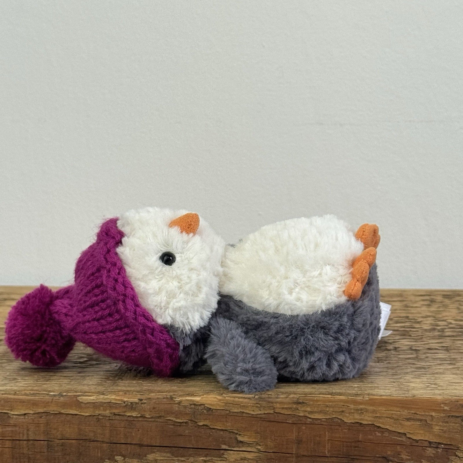 Jellycat Wee Penguin In Purple Bobble Hat - Mini Penguin Plush Winter 6”