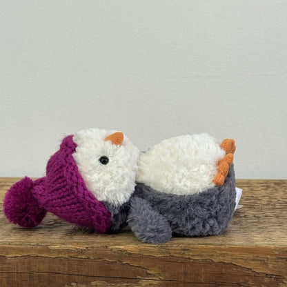 Jellycat Wee Penguin In Purple Bobble Hat - Mini Penguin Plush Winter 6”