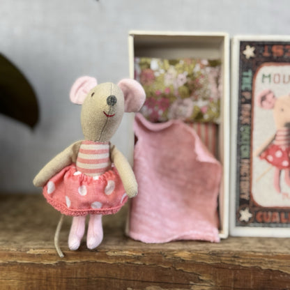 Maileg Retired Big Sister Mouse In Matchbox 2013 - Painted Nose, Red Mouth Rare