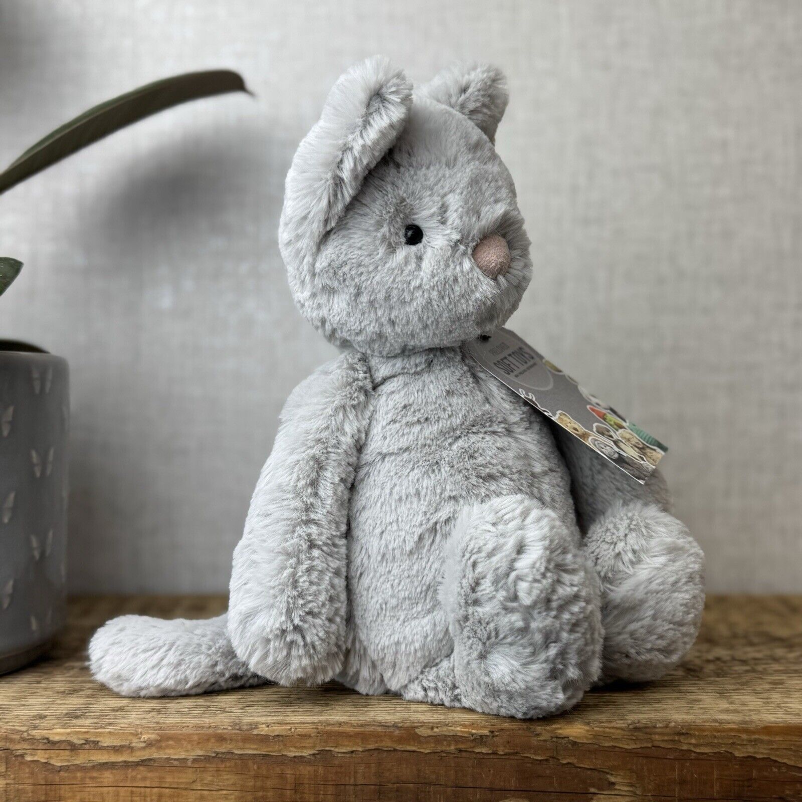 Jellycat Medium Bashful Grey Cat Kitten - All Grey Cat Beanie Plush Retired 12”
