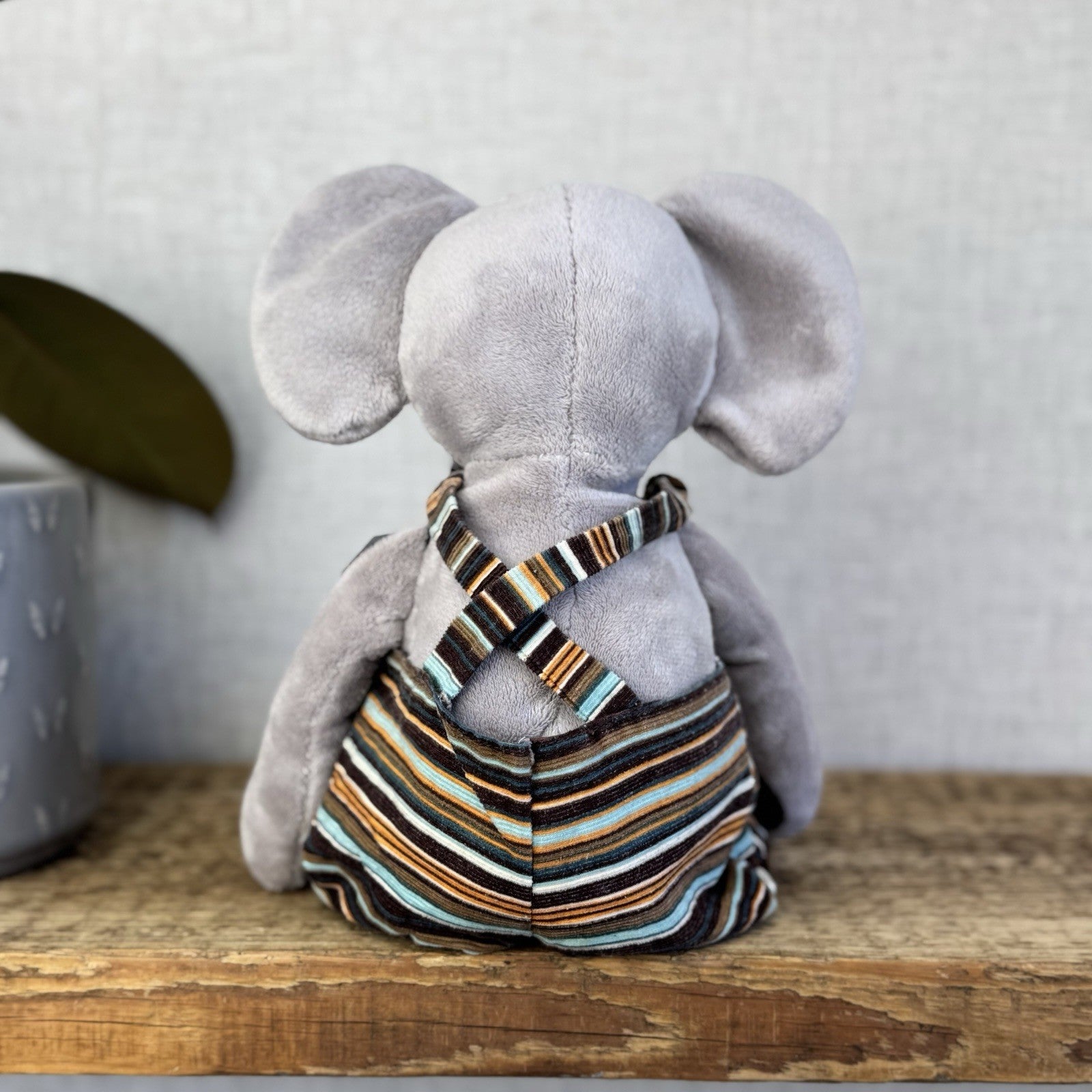 Jellycat My Little Friends Elephant - Striped Dungarees Soft Grey Retired Range