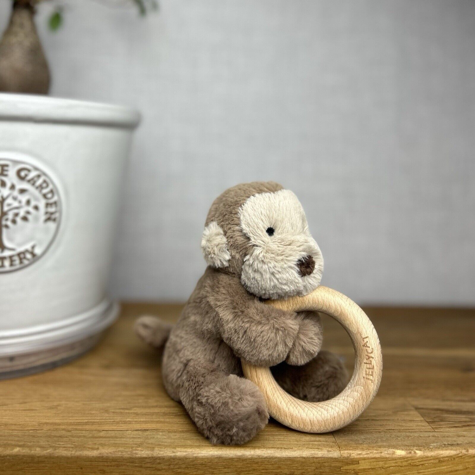 Jellycat Shooshu Monkey Teething Ring - Rattle Toy - Monkey Smudge Teether 5”
