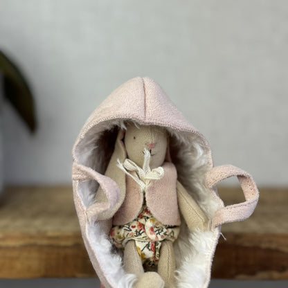 Maileg Baby Rabbit Bunny With Fluffy Pink Carrycot - Retired Rare Pristine Mini