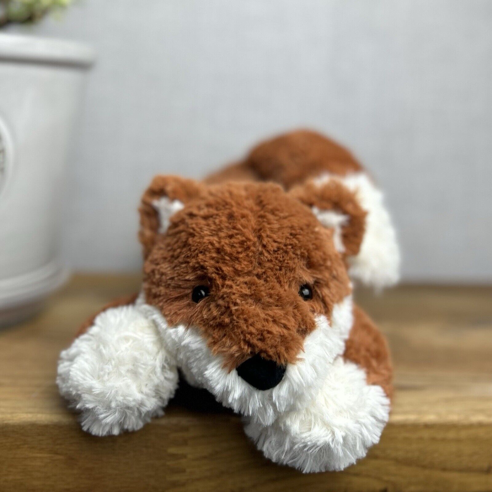 Jellycat Tumblie Fox - Laying Curly Fur Fox Plush Beanie - Lying Fox Medium 12"