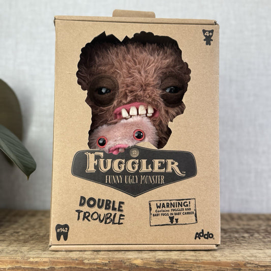Fuggler Double Trouble - Squidge & Baby Brown Fluffy Funny Rare Monster With Box