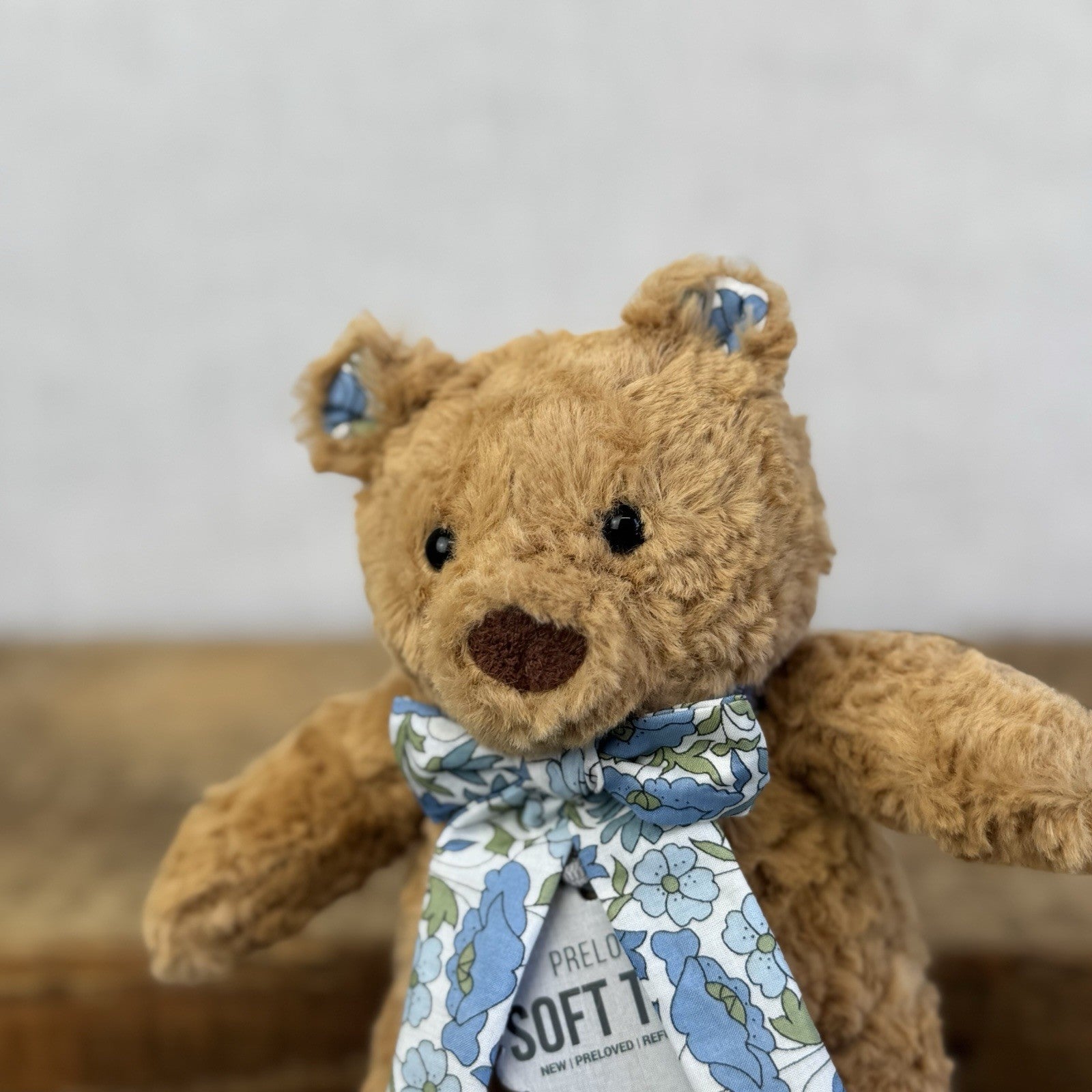 Custom/Bespoke Tiny Bartholemew Bear - Blue Flowers Made With Liberty Print 