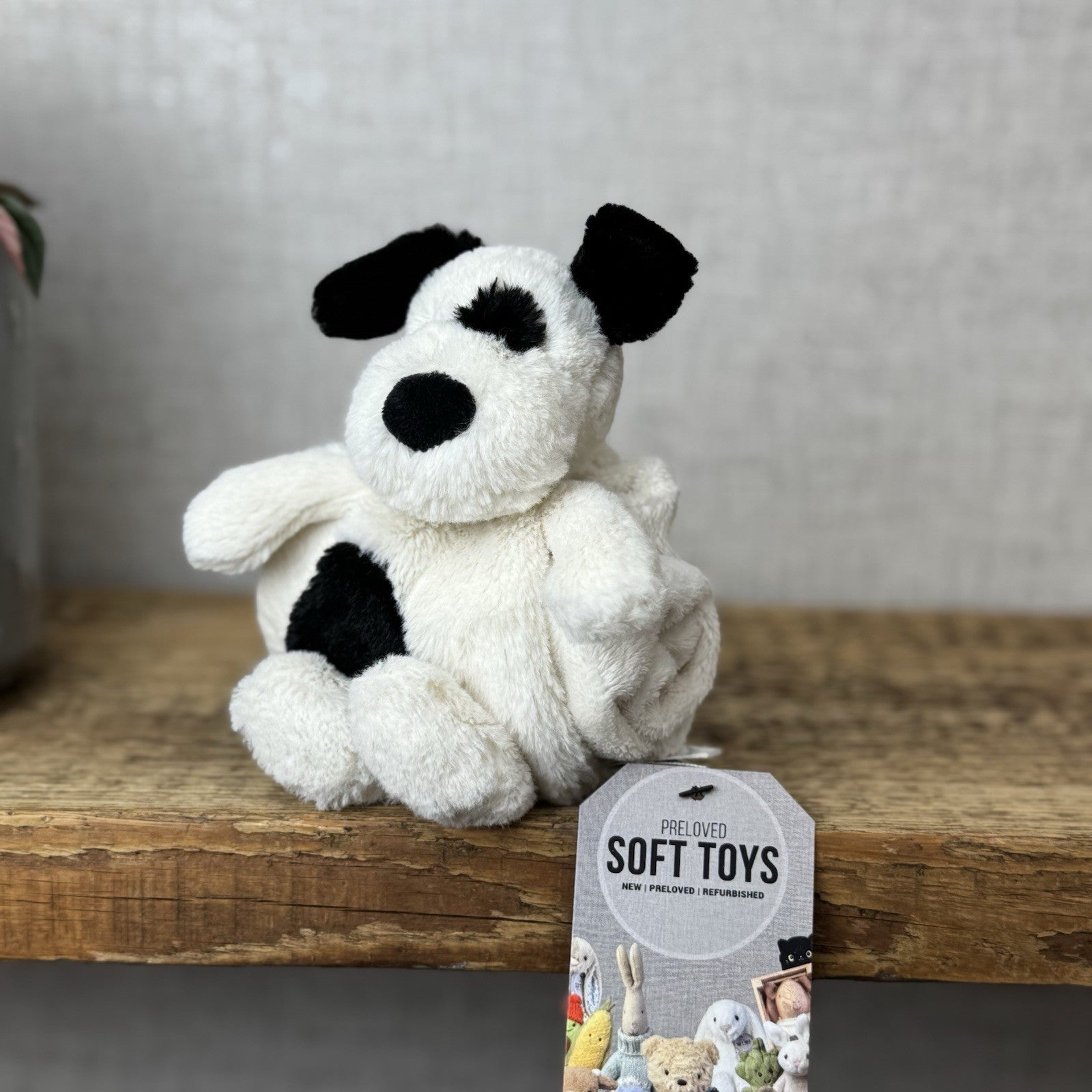Jellycat Bashful Puppy Roll Over Comforter - Bashful Black & White Dog Soother