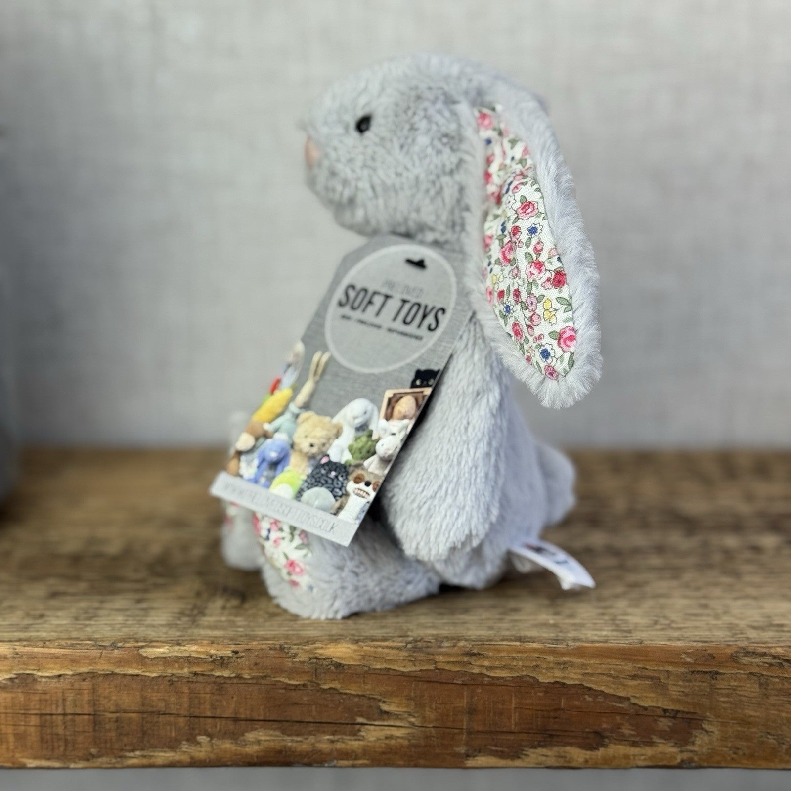 Jellycat Small Silver Blossom Bunny - Grey Bunny Blossom Ears White Tail 8”