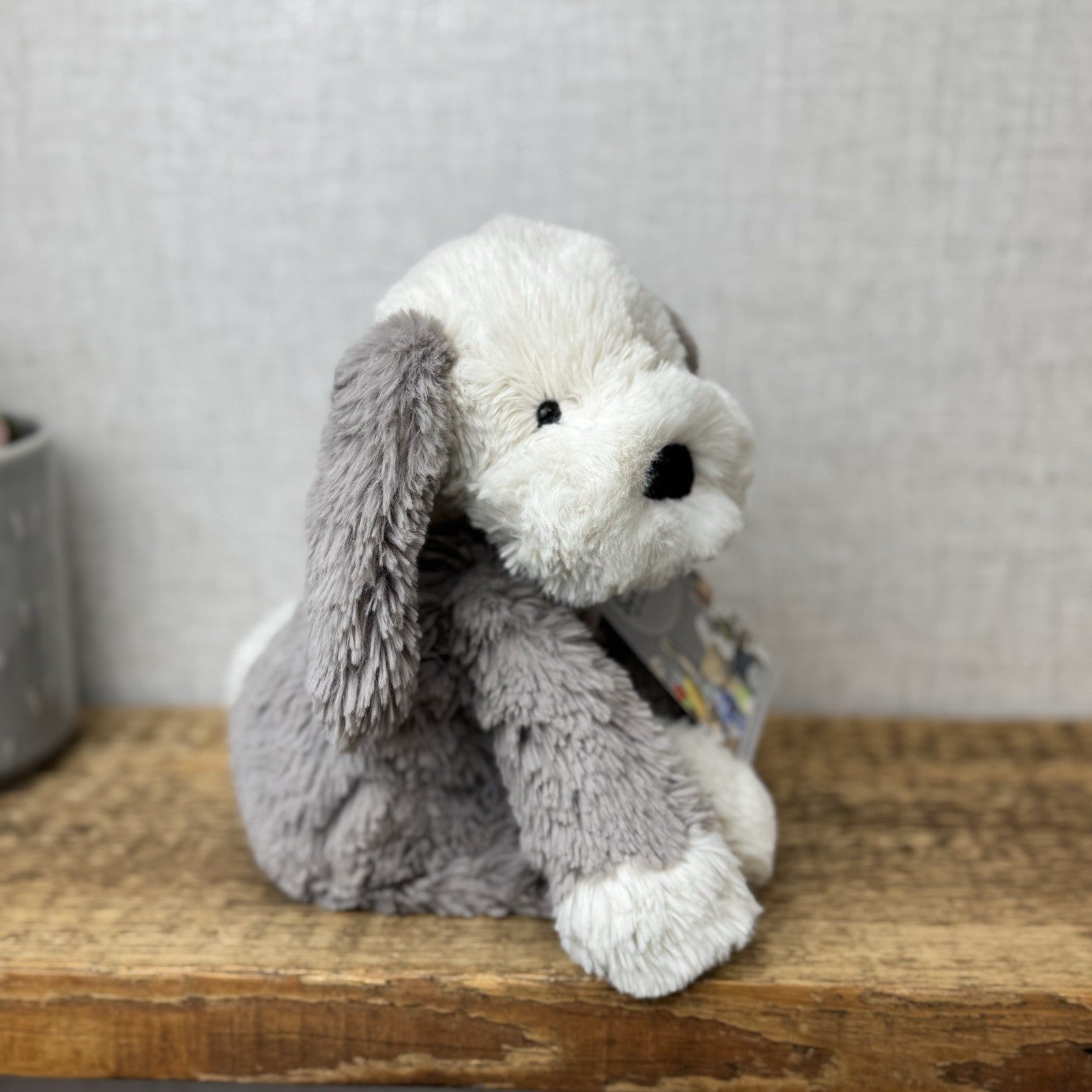 Jellycat Smudge Puppy - Medium Grey & White Puppy Floppy Plush Toy Medium 14"