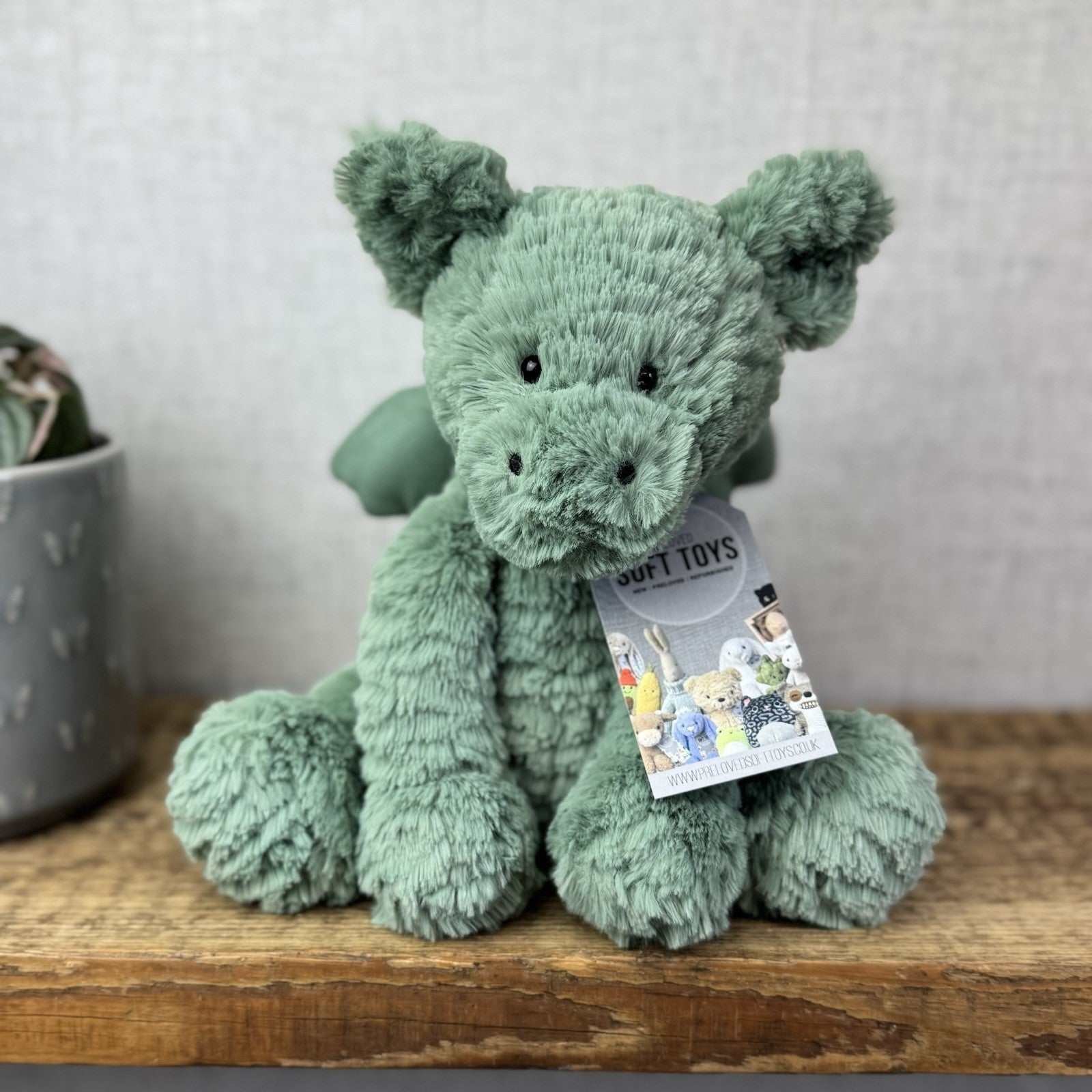 Jellycat Fuddlewuddle Dragon - Green/sage Dragon Textured Beanie Soft Toy 9"