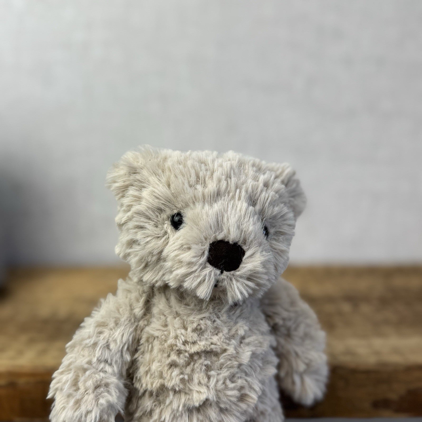 Jellycat Small Fletcher Bear - Retired Small Textured Light Grey Bear Beanie 7"