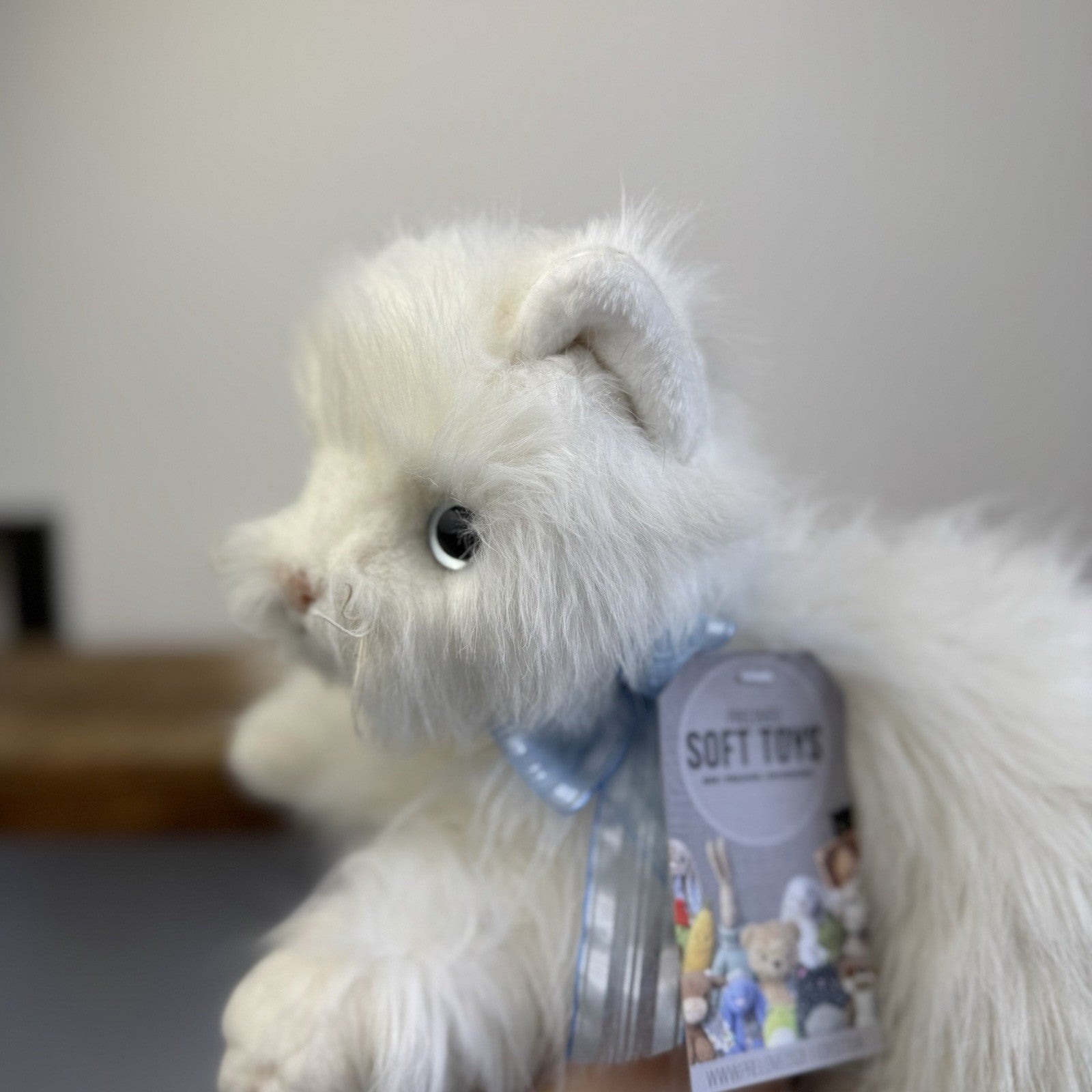 Ty Classic “Sugar” White Persian Cat Blue Bow Long Haired Soft Plush Toy 2002
