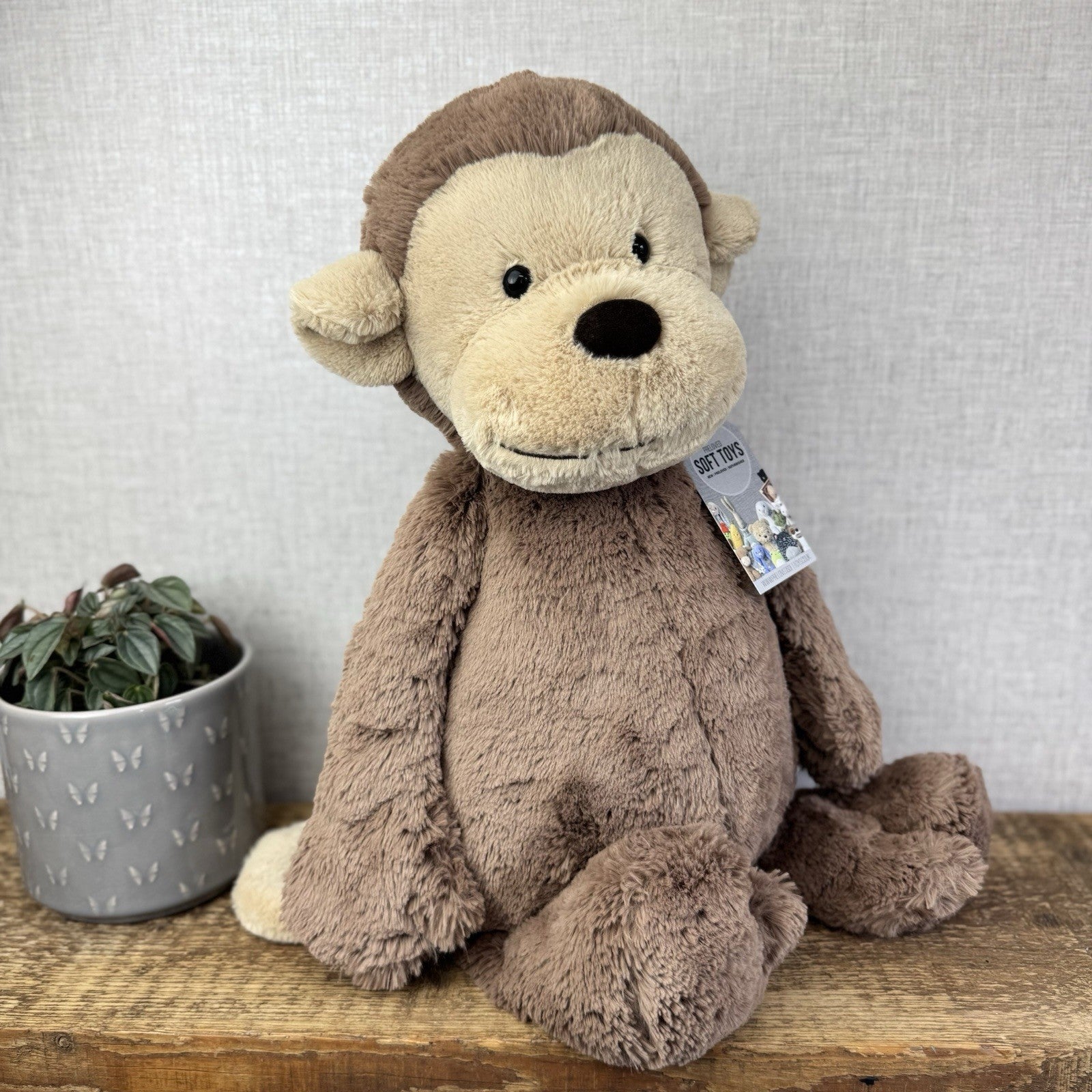 Jellycat Huge Bashful Monkey - Huge Monkey Beanie Plush Cuddle NWOT 22"