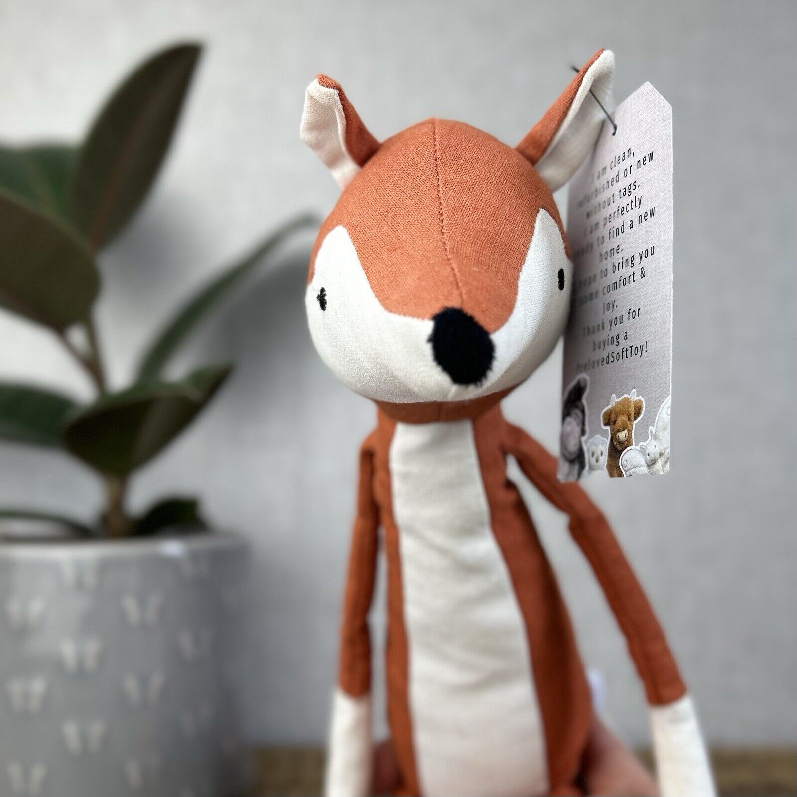 Jellycat Skandoodle Fox - Linen Fox Soft Toy Beanie Botton - Scandi Style 14"