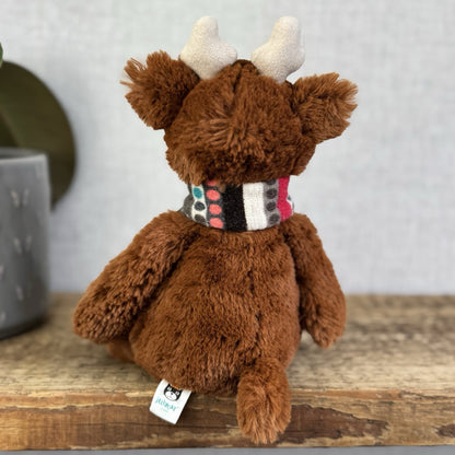 Jellycat Small Bashful Reindeer With Scarf - Red Nose Reindeer Beanie Plush 8”