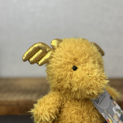 Jellycat Little Dragon - Fluffy Light Gold Dragon Beanie Plush Curly Hair 7”