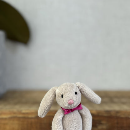Jellycat Tiny Beige Bunny Pink Bow - Miniature Vintage Beige Bunny Rabbit 3.5"