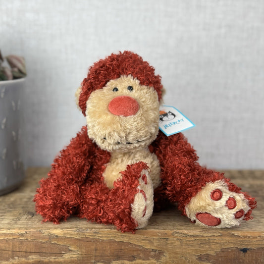 Jellycat Small Pawpaw Monkey - Small Red Fluffy Curly Monkey Beanie Retired Tags