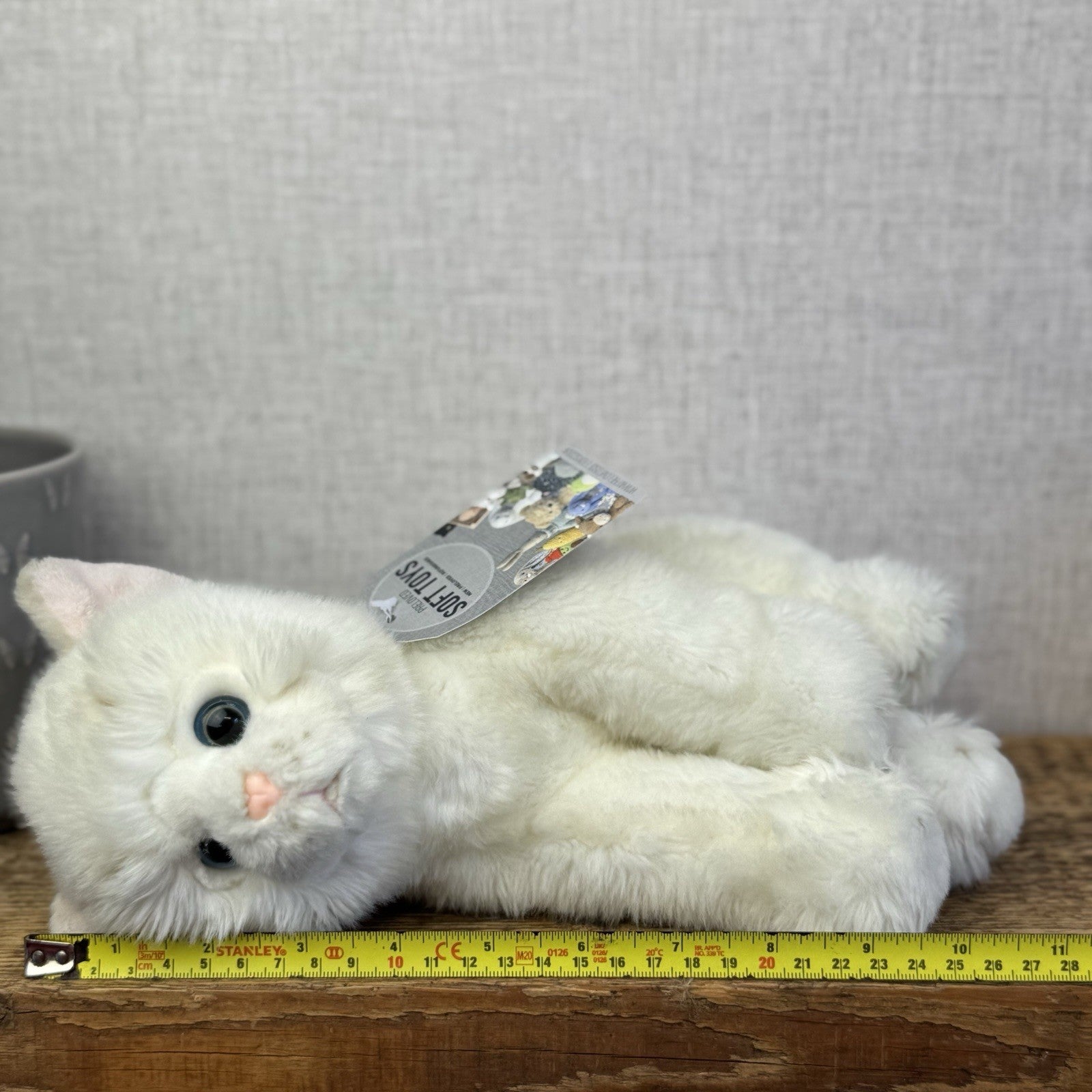 Paws White Short Haired Fluffy Cat Beanie Blue Eyes Realistic Cat Toy 12"