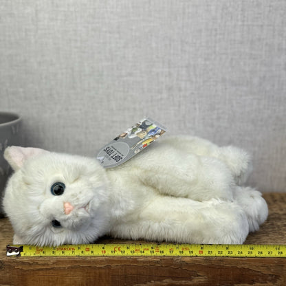 Paws White Short Haired Fluffy Cat Beanie Blue Eyes Realistic Cat Toy 12"