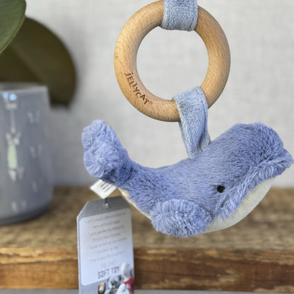 Jellycat Wooden Wilbur Whale Teething Ring - Small Whale Rattle Teether Toy Baby