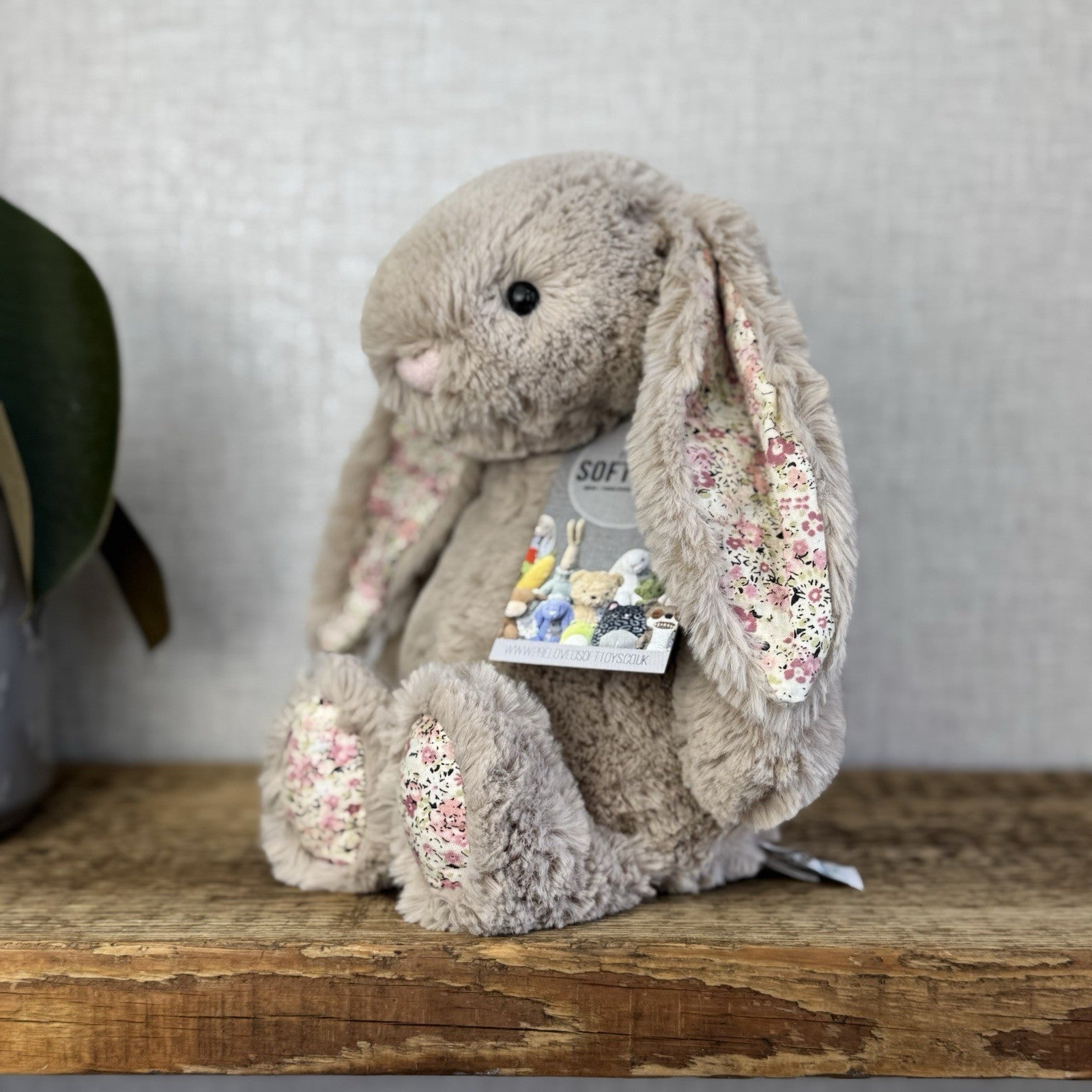 Jellycat Medium Bashful Bea Bunny - Beige Bunny With Floral Ears/feet Medium 12"