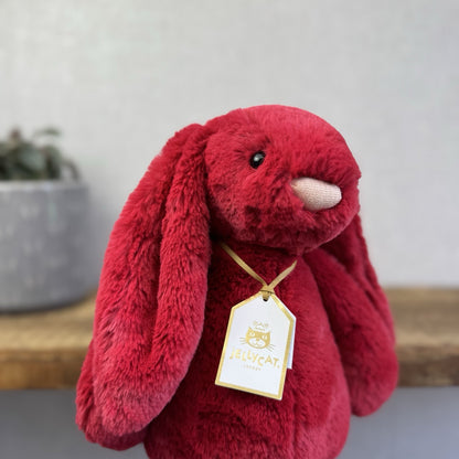 Jellycat Original Bashful Luxe Bunny Scarlett - Red Fluffy Bunny White Tail NWT