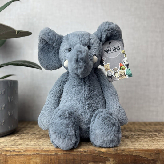 Jellycat Medium Bashful Dusky Blue/grey Elephant - Dark Grey With Tusks 12”