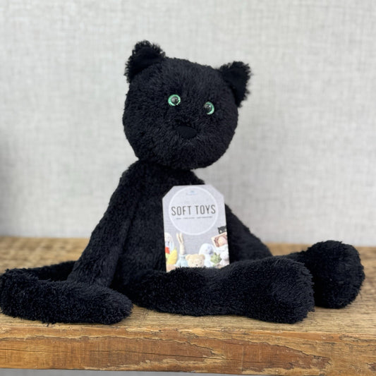 Jellycat Casper Cat - Black Vintage Cat Green Eyes Beanie Retired NWOT 14"