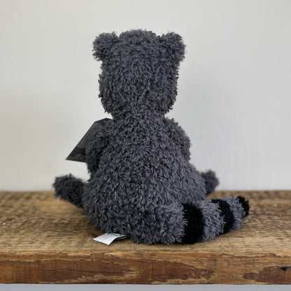 Jellycat Rafferty Raccoon - Sitting Grey Soft Toy Wild Animal Curly Haired 11"