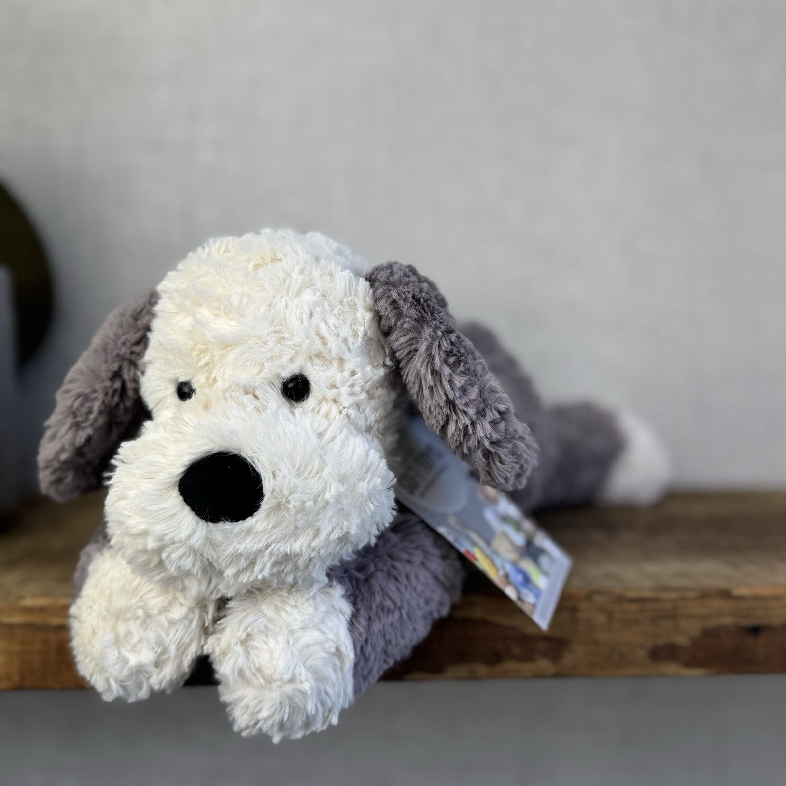 Jellycat Tumblie Sheepdog Grey & White Laying Puppy Dog Soft Toy Plush 14” (#3)