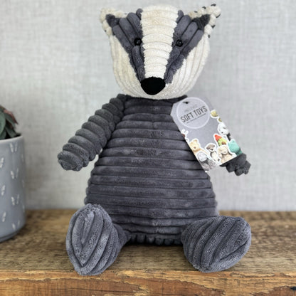 Jellycat Medium Cordy Roy Badger - Grey Corduroy Badger Beanie Plush Large 16"