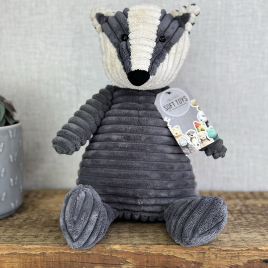 Jellycat Medium Cordy Roy Badger - Grey Corduroy Badger Beanie Plush Large 16"