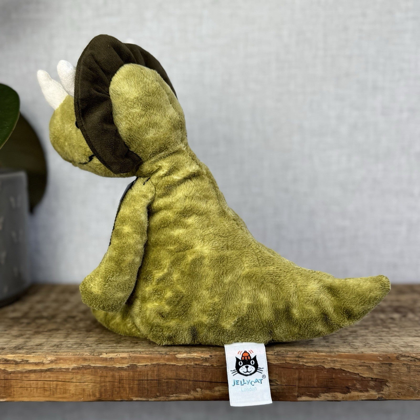 Jellycat Trevor Triceratops - Mottled Mix Green Dinosaur Beanie Plush Toy 12"
