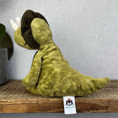Jellycat Trevor Triceratops - Mottled Mix Green Dinosaur Beanie Plush Toy 12"