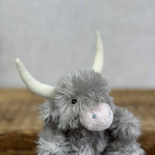 Blue Nose Friends Smoo Highland Cow #108 - Mini Grey/Pink Cow Beanbag Plush