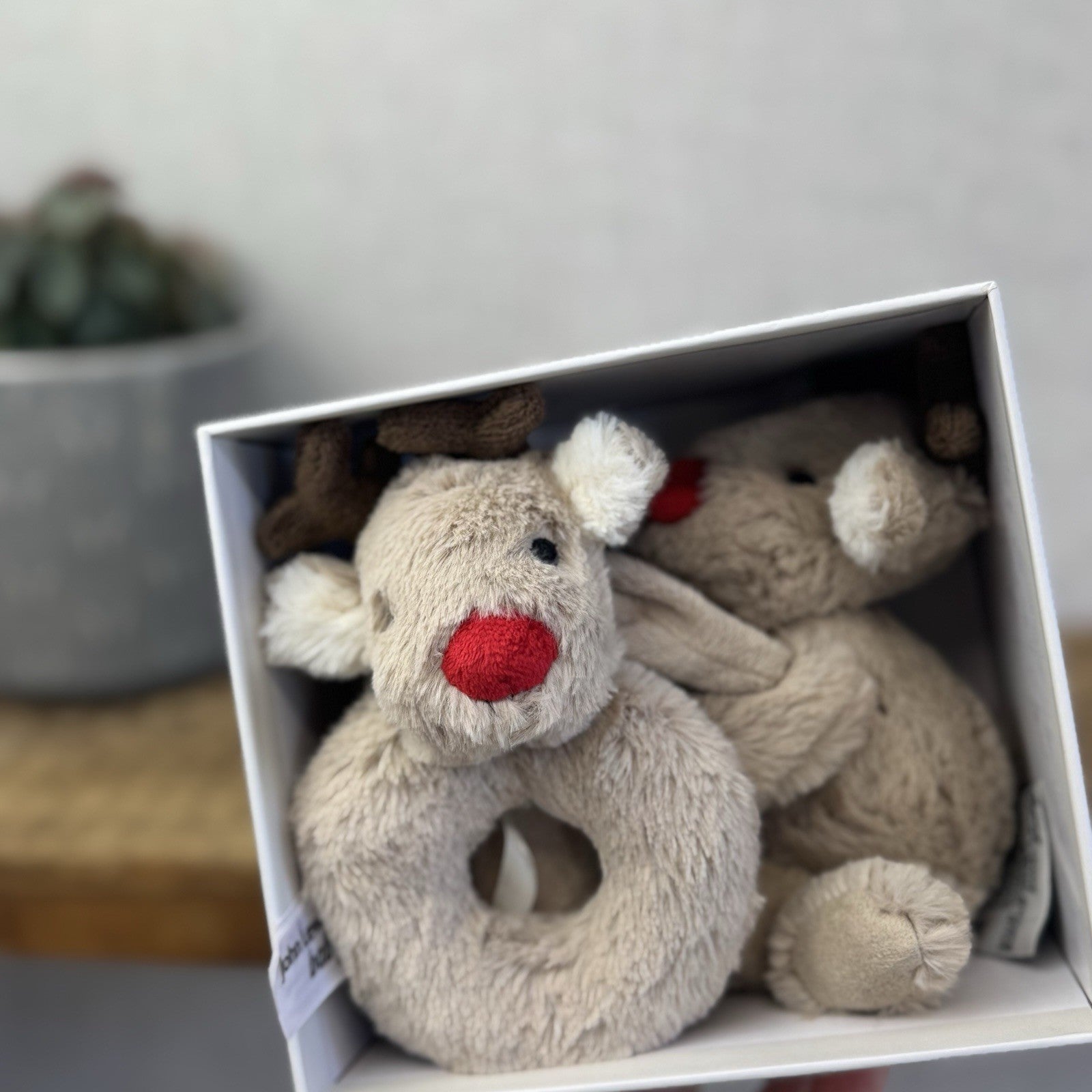 John Lewis X Jellycat Baby Gift Box Set Reindeer Christmas Soother & Rattle Ring