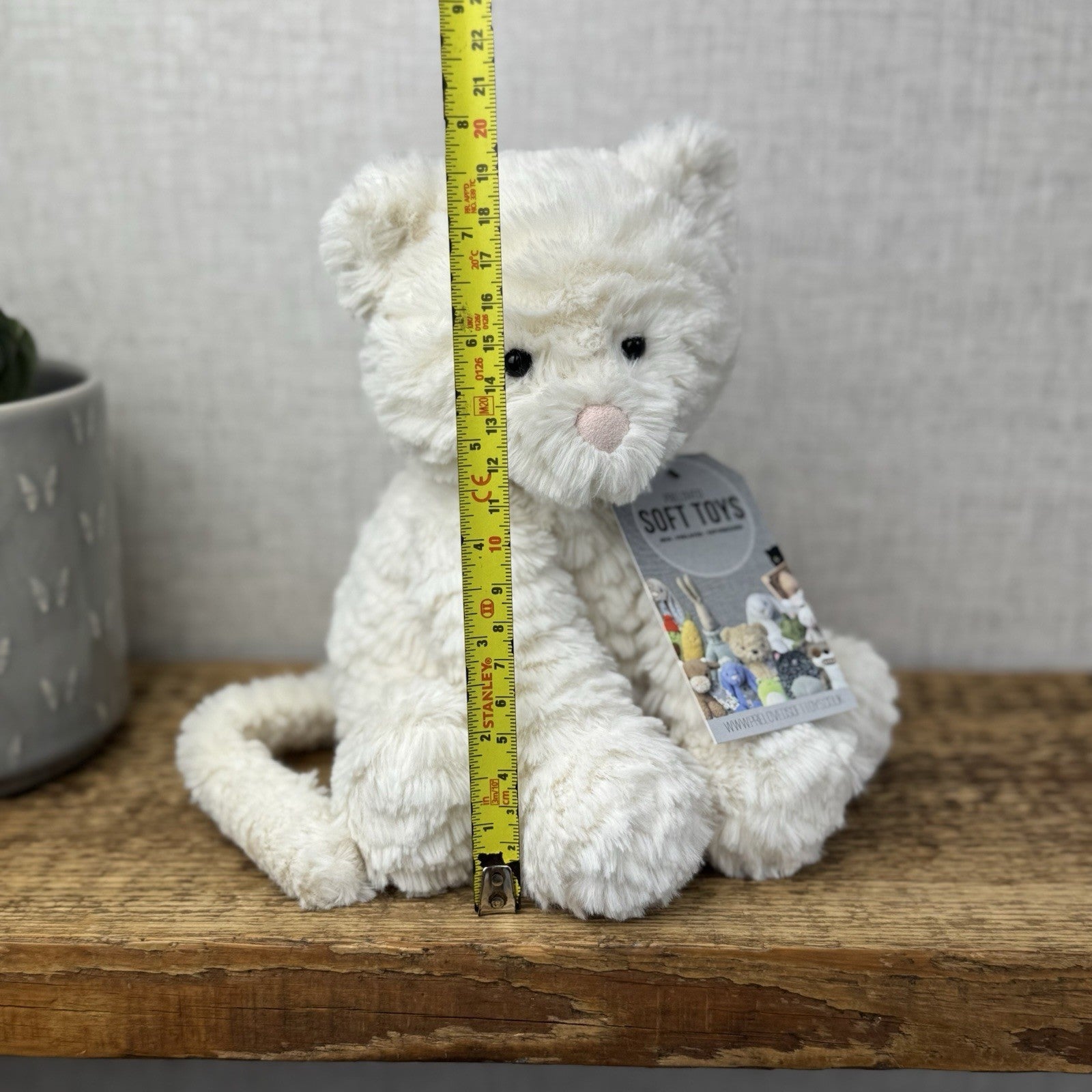 Jellycat Medium Fuddlewuddle Kitty - White Textured Sitting Cat Beanie Plush 8”